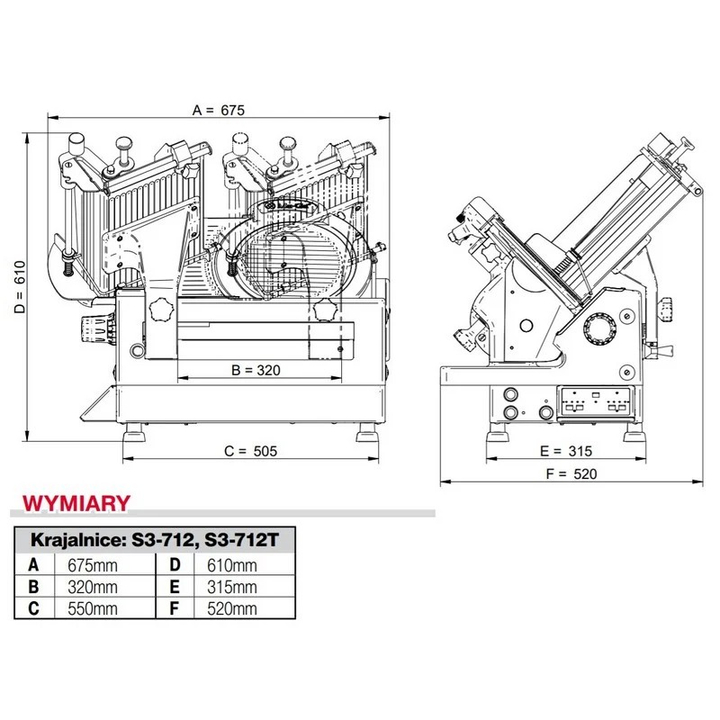 Krajalnica półautomatyczna do mięsa, wędlin, pieczywa, moc 250 W, nierdzewna, Ma-Ga S3-712