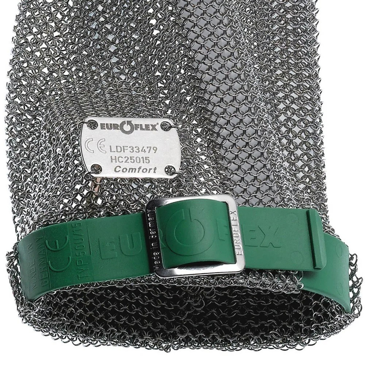 Rękawica ochronna COMFORT, metalowa, 5-palcowa, z mankietem 15cm, zielona, rozm. 6, size XS, HC25015