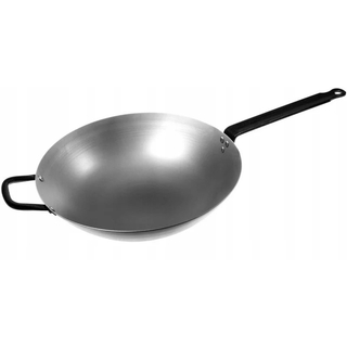 Patelnia Wok ze stali węglowej, z zaokrąglonym dnem i dod. uchwytem, 38 cm, poj. 6,7l, EXXENT 63252