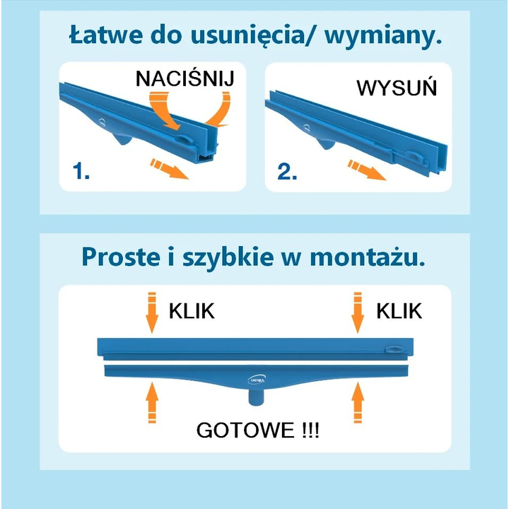 Ściągaczka higieniczna z ruchomym przegubem, niebieska, 600 mm, VIKAN 77243