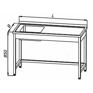 Stół ze zlewem 1-komorowym i rantem tylnym narożnym, wym. 700x700x850 mm, E 2030