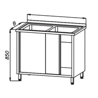 Stół 1200x600x850mm ze zlewem 2-komorowym i szafką drzwi suwane, rant z tyłu