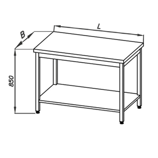 Stół roboczy centralny E 1048 Eco, z półką oraz blatem 800x700mm, wys. 850mm, nierdzewny