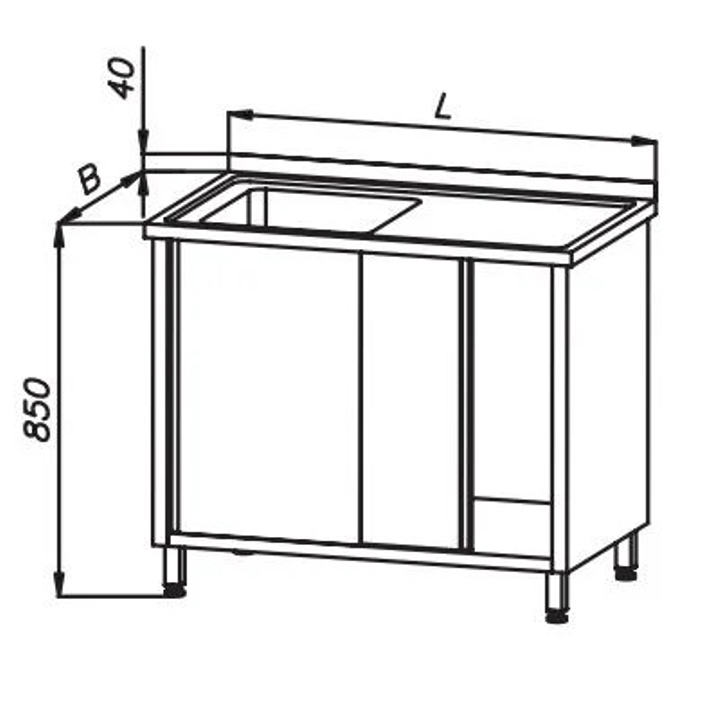 Stół 1400x700x850mm ze zlewem 1-komorowym drzwi suwane