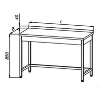 Stół roboczy E 1030 Eco, z blatem 1300x600mm, wysokość 850mm, nierdzewny, rant z tyłu