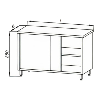 Stół roboczy z szafką i drzwiami suwanymi, wym. 1105x600x850 mm, E 1105