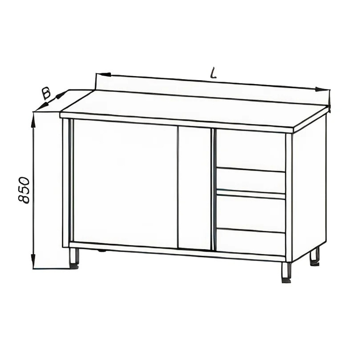 Stół roboczy z szafką i drzwiami suwanymi, wym. 1105x600x850 mm, E 1105