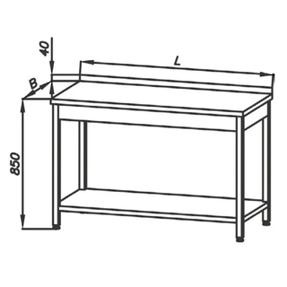 Stół roboczy z półką E 1040 Eco, z blatem 700x600mm, wys. 850mm, nierdzewny, rant z tyłu