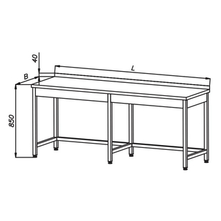 Stół roboczy E 1031 Eco, z blatem 2000x700mm, wysokość 850mm, nierdzewny, rant z tyłu