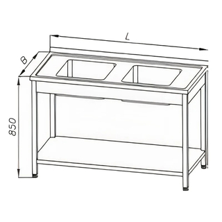 Stół ze zlewem 2-komorowym, półką i rantem tylnym, wym. 1000x600x850 mm, E 2240