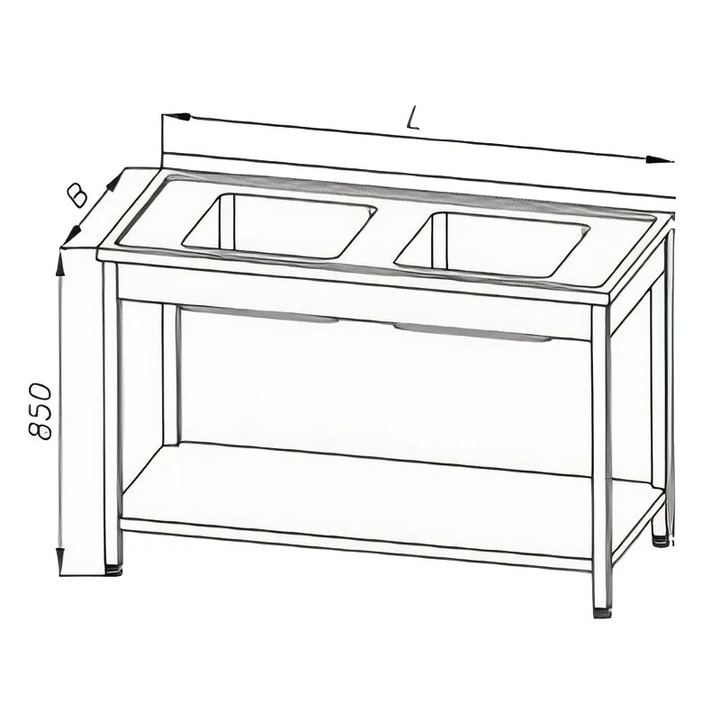 Stół ze zlewem 2-komorowym, półką i rantem tylnym, wym. 1000x600x850 mm, E 2240
