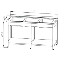 Stół ze zlewem 5-komorowym, półką i rantem tylnym, wym. 2400x600x850 mm, E 2420