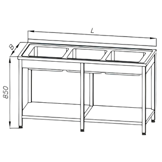 Stół ze zlewem 5-komorowym, półką i rantem tylnym, wym. 2400x600x850 mm, E 2420