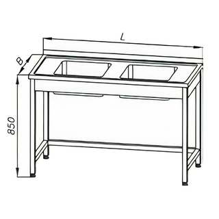 Stół ze zlewem 2-komorowym i rantem tylnym, wym. 1600x600x850 mm, E 2230