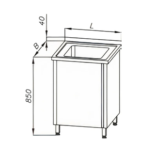 Stół ze zlewem 1-komorowym i szafką, wym. 500x600x850 mm, E 2050