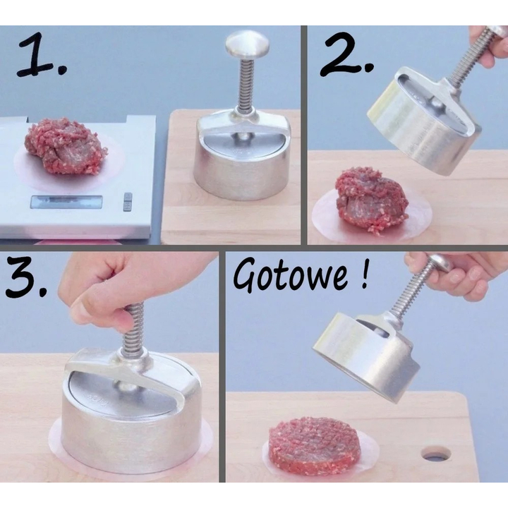 Forma ze stali nierdzewnej do hamburgerów, formierka ręczna, nierdzewna, okrągła, 110 mm, AP110