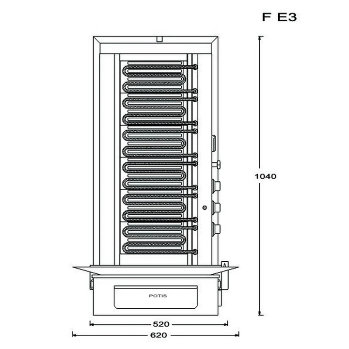 Opiekacz pionowy do 50 kg, do kebaba i gyrosa, grill elektryczny, 7,8/ 9 kW, nierdzewny, POTIS F E3