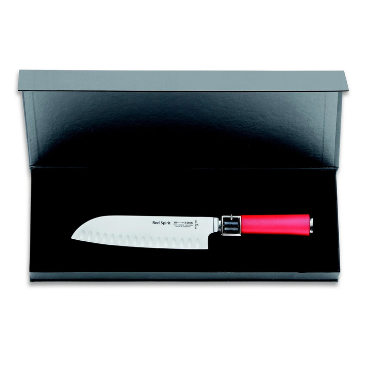 Nóż szefa SANTOKU seria RED SPIRIT, ostrze ryflowane, 18cm, nierdzewny, czerwony, DICK 8174218K