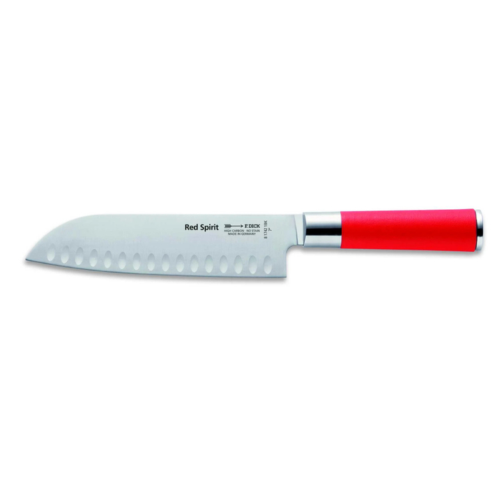 Nóż szefa SANTOKU seria RED SPIRIT, ostrze ryflowane, 18cm, nierdzewny, czerwony, DICK 8174218K