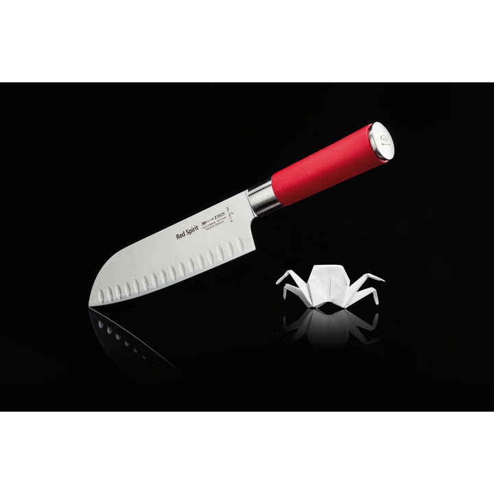 Nóż szefa SANTOKU seria RED SPIRIT, ostrze ryflowane, 18cm, nierdzewny, czerwony, DICK 8174218K