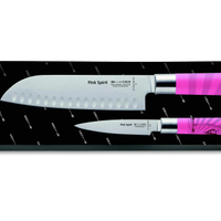 Zestaw 2 noży PINK SPIRIT, ryflowany, japoński Santoku, krótki nóż kuchenny, różowy, DICK 8179700-79