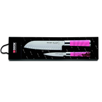 Zestaw 2 noży PINK SPIRIT, ryflowany, japoński Santoku, krótki nóż kuchenny, różowy, DICK 8179700-79