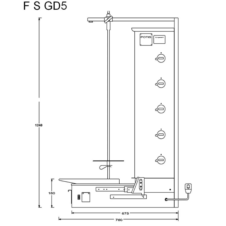 Opiekacz pionowy do 120 kg, do kebaba i gyrosa, grill gazowy, 17,5 kW, nierdzewny, POTIS F S GD5