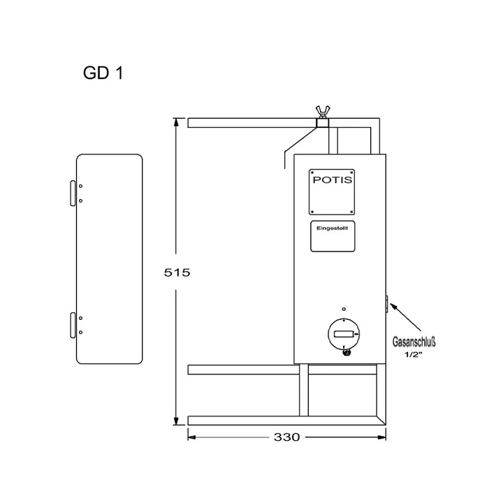 Opiekacz pionowy do 7 kg, do kebaba i gyrosa, grill gazowy, 3,5 kW, nierdzewny, POTIS GD1