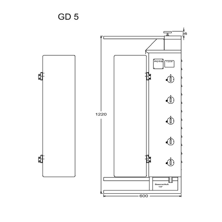 Opiekacz pionowy do 120 kg, do kebaba i gyrosa, grill gazowy, 17,5 kW, nierdzewny, POTIS GD5