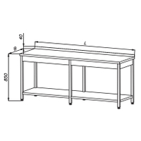 Stół roboczy z półką E 1041 Eco, z blatem 2000x600mm, wys. 850mm, nierdzewny, rant z tyłu