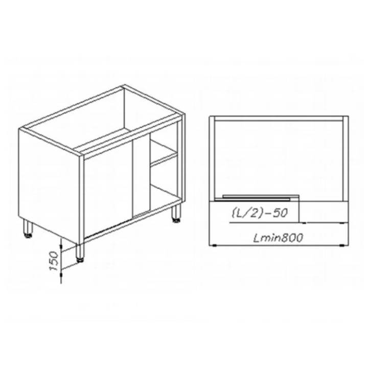 Stół roboczy E 1100 Eco, z szafką i blatem 1200x700 mm, nierdzewny, drzwi suwane, rant z tyłu