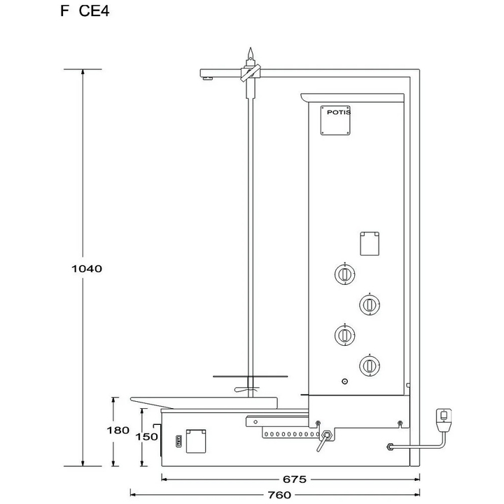 Opiekacz pionowy do 50 kg, do kebaba i gyrosa, grill elektryczny, 7,6 kW, nierdzewny, POTIS F CE4