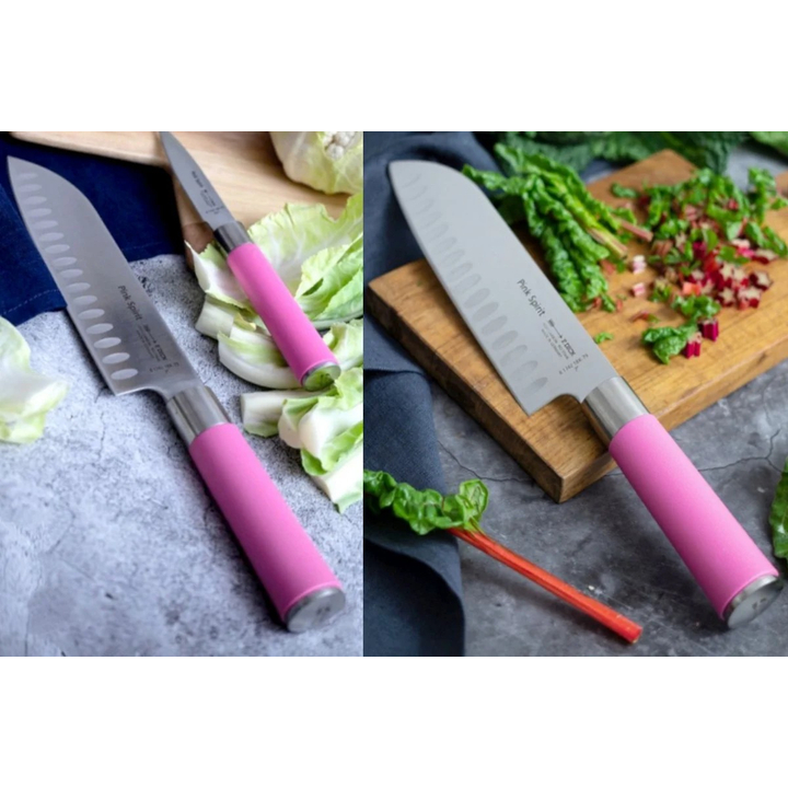 Nóż Szefa Kuchni SANTOKU PINK SPIRIT, ostrze ryflowane, 18 cm, nierdzewny, różowy, DICK 8174218K-79