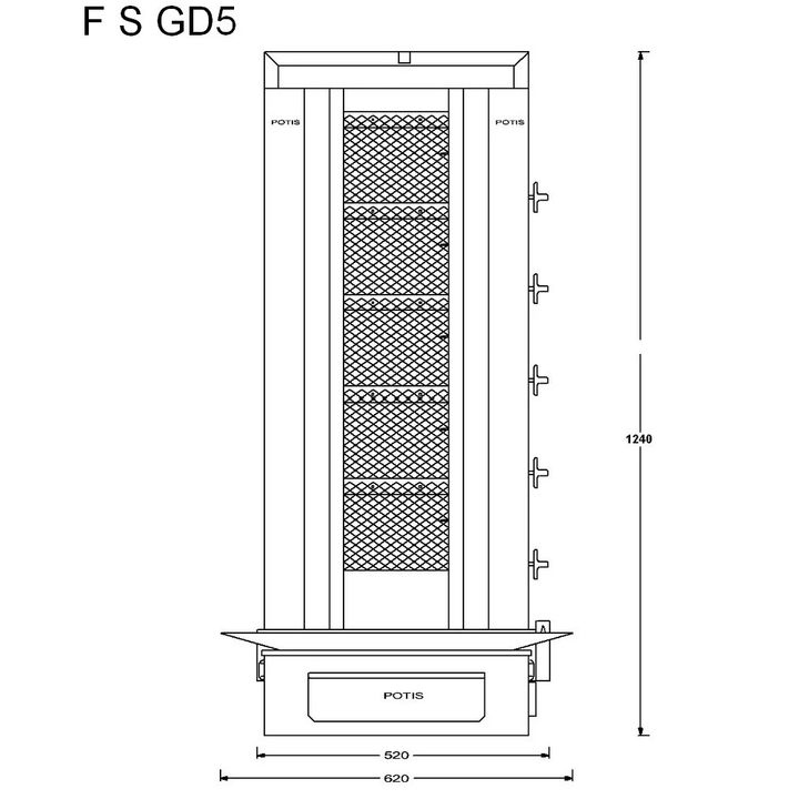 Opiekacz pionowy do 120 kg, do kebaba i gyrosa, grill gazowy, 17,5 kW, nierdzewny, POTIS F S GD5