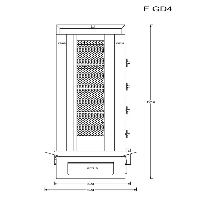 Opiekacz pionowy do 70 kg, do kebaba i gyrosa, grill gazowy, 14/ 11,2 kW, nierdzewny, POTIS F GD4