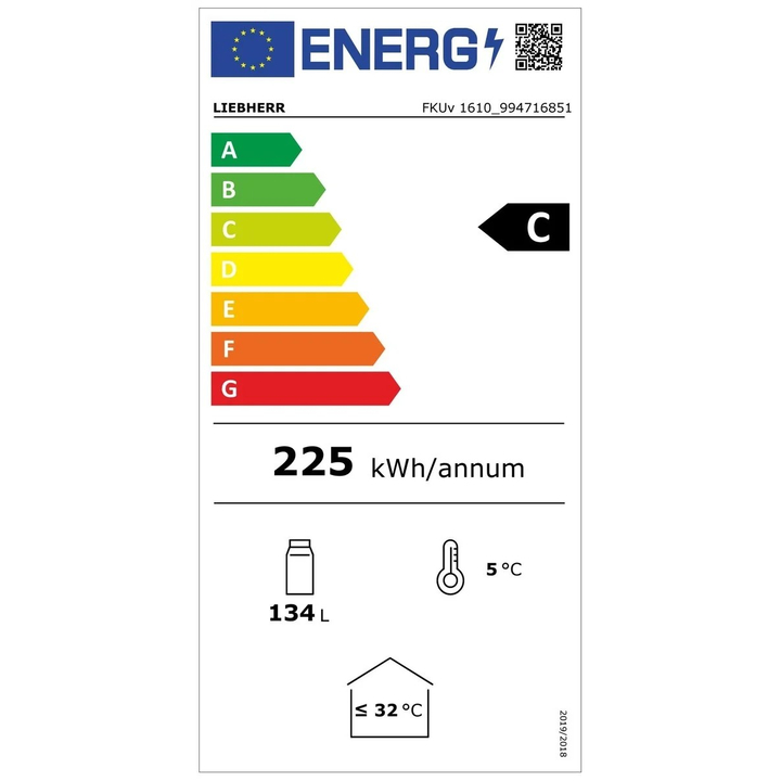 Chłodziarka podblatowa FKUv 1610 Premium, 1-drzwiowa, sterowanie elektroniczne, biała, poj. 134 l