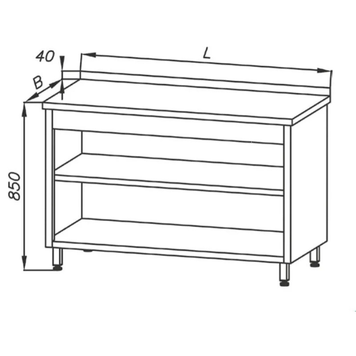 Stół szafkowy 1000 x 600 x 850mm otwarty z półką z rantem tylnym E 1050