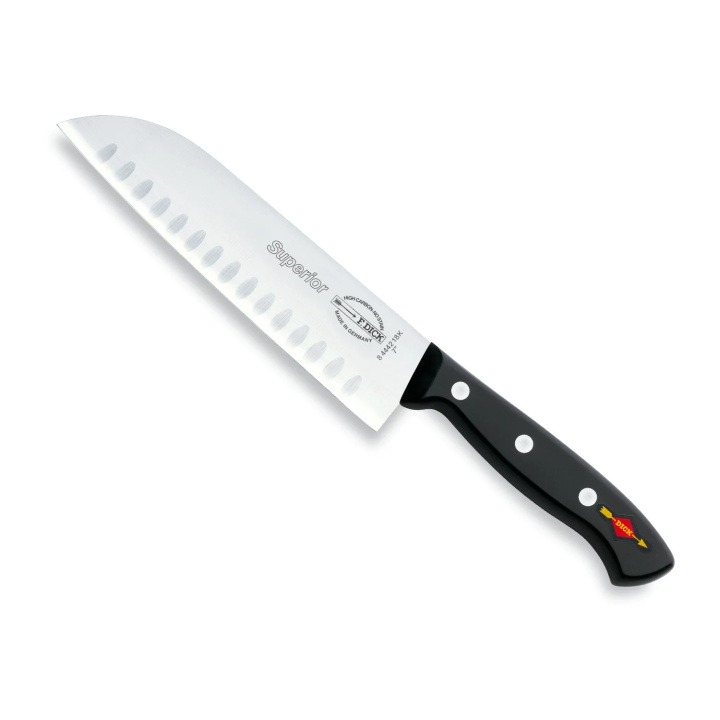 Nóż japoński Santoku SUPERIOR, nierdzewny, ryflowane ostrze, 18cm, czarny, DICK 8444218K