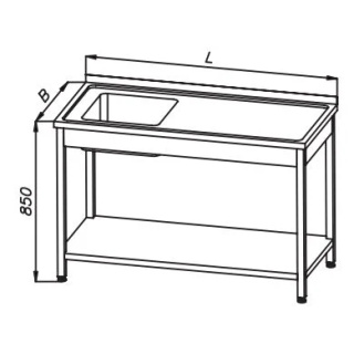 Stół 1400x600x850mm ze zlewem 1-komorowym i półką, rant z tyłu