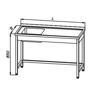 Stół 1200x600x850mm ze zlewem 1-komorowym, rant z tyłu