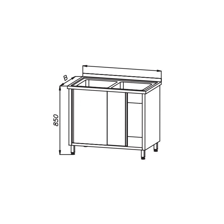 Stół 1200x600x850mm ze zlewem 2-komorowym i szafką drzwi suwane, rant z tyłu