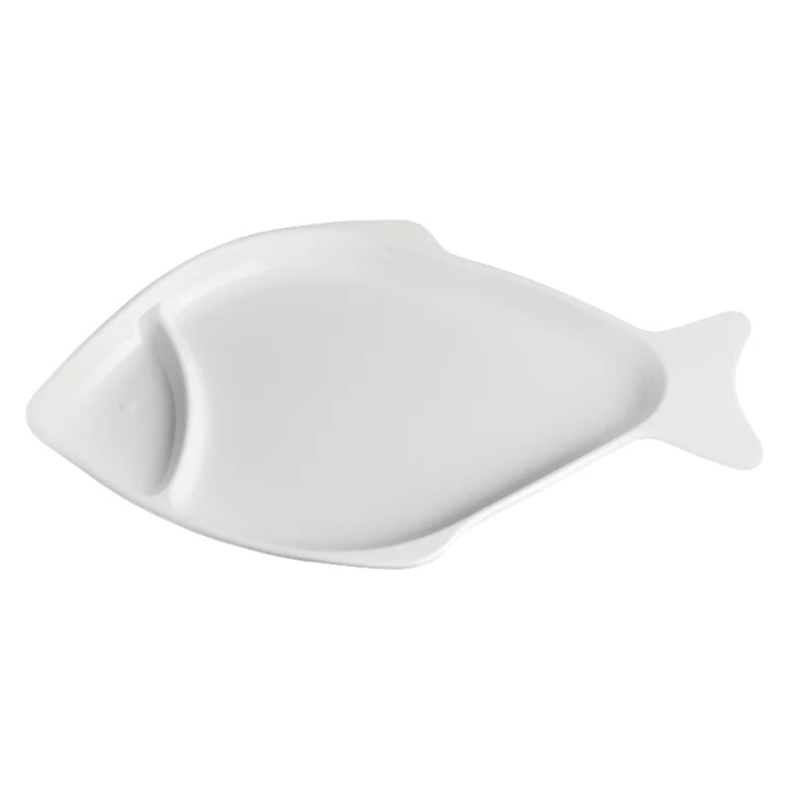 Półmisek w kształcie ryby z melaminy, wym. 410x205x30 mm, kremowobiały Półmisek w kształcie ryby z melaminy, wym. 410x205x30 mm, kremowobiały
