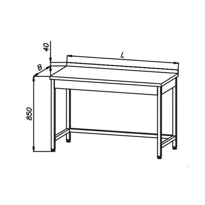 Stół roboczy E 1030 Eco, z blatem 1300x600mm, wysokość 850mm, nierdzewny, rant z tyłu Stół roboczy E 1030 Eco, z blatem 1300x600mm, wysokość 850mm, nierdzewny, rant z tyłu