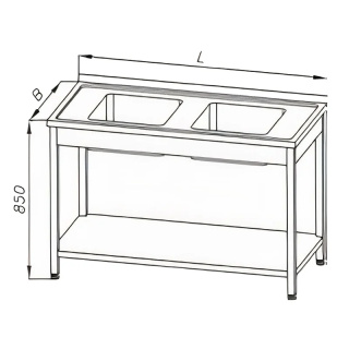 Stół ze zlewem 2-komorowym, półką i rantem tylnym, wym. 1500x600x850 mm, E 2240 P