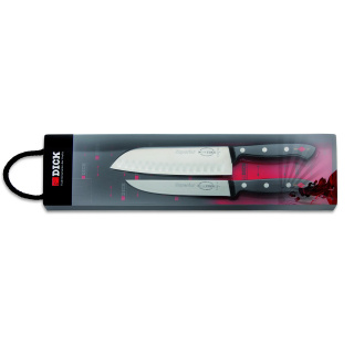 Zestaw 2 noży SUPERIOR, ryflowany, japoński Santoku i nierdzewny nóż kuchenny, czarny, DICK 84970000