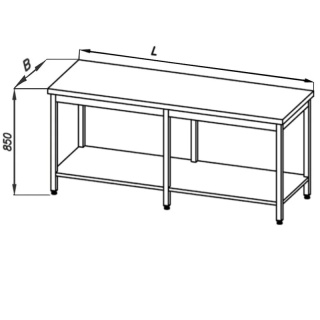 Stół roboczy centralny E 1049 Eco, z półką oraz blatem 2000x700mm, wys. 850mm, nierdzewny