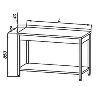 Stół roboczy z półką E 1040 Eco, z blatem 1600x600mm, wys. 850mm, nierdzewny, rant z tyłu