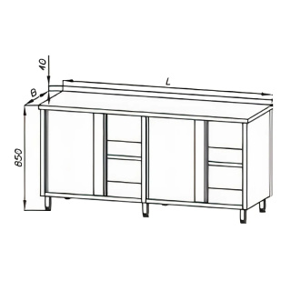 Stół roboczy z 2 szafkami z półkami, drzwiami suwanymi i rantem tylnym, wym. 2000x700x850 mm, E 1120