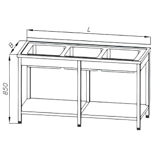 Stół ze zlewem 5-komorowym, półką i rantem tylnym, wym. 2400x600x850 mm, E 2420
