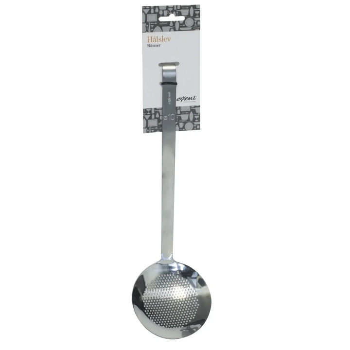 Łyżka cedzakowa ze stali nierdzewnej, średnica 10 cm, długość 25 cm, EXXENT 65554